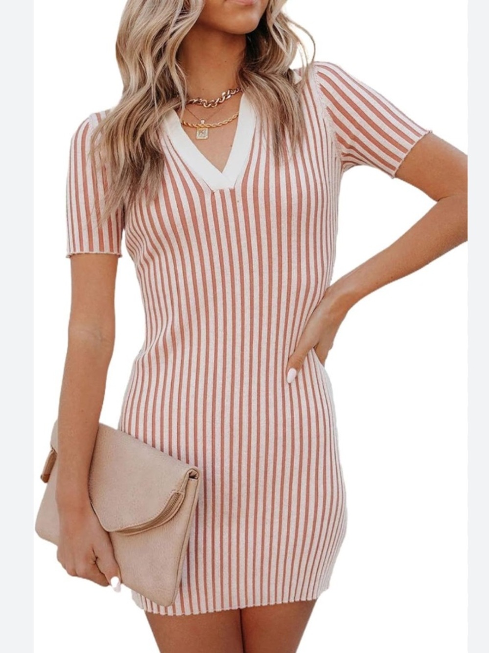 Cotton Ribbed Knit Polo Sundress Dress